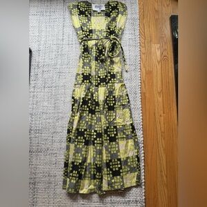 Ace & Jig Black Yellow Textured Tie Maxi Dress Small